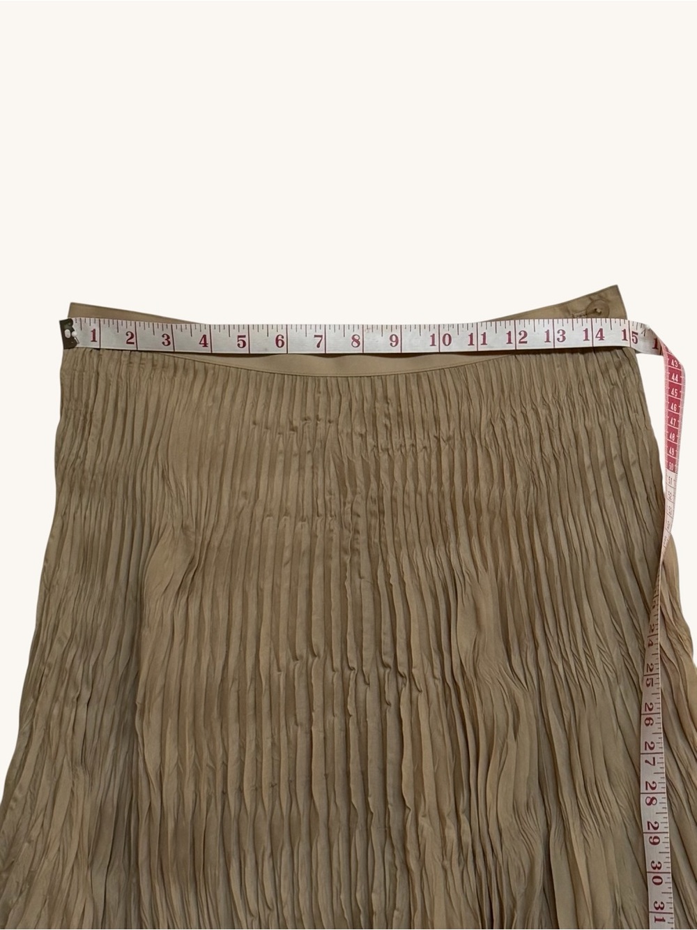 Issey Miyake Pleated Midi Skirt Antique Gold Khaki Olive 100% Polyester Vintage - Picture 10 of 10